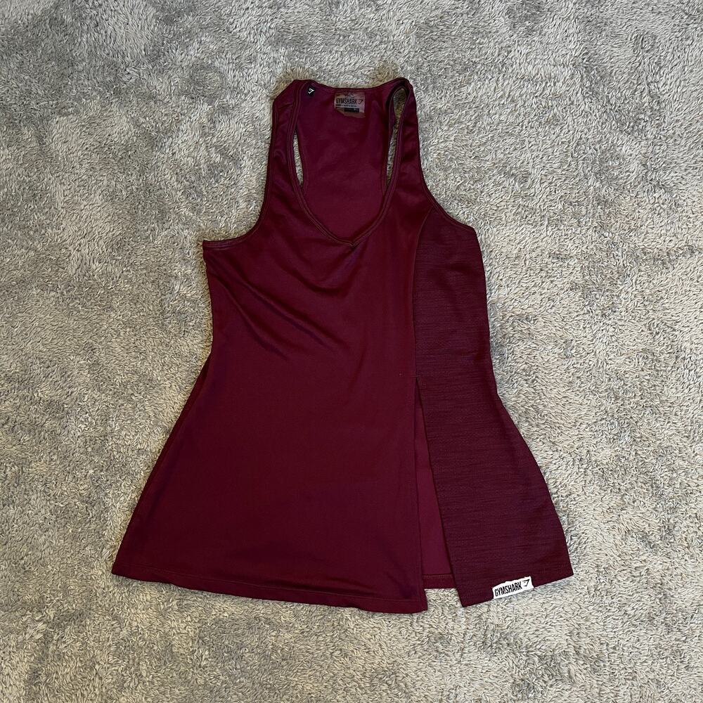 Gymshark Maroon Mesh Panel Asymmetric Shelf Workout Tank Top Women's Size XS